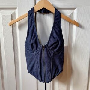 Urban Outfitters Out From Under Hot Stuff Blue Corset | S | Fitted Halter Tank
